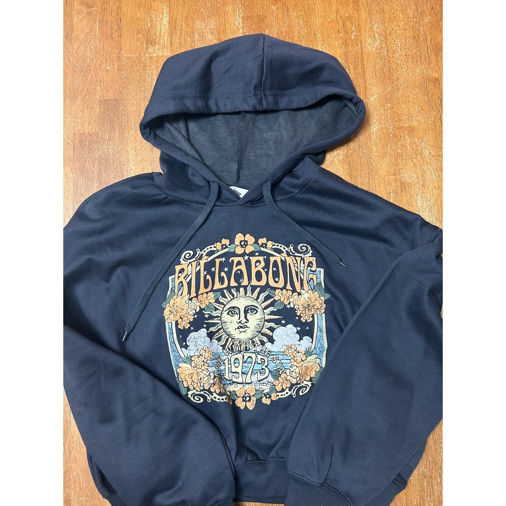 Billabong Ride On Hoodie Womens Small Navy Sun Floral Graphic Pullover